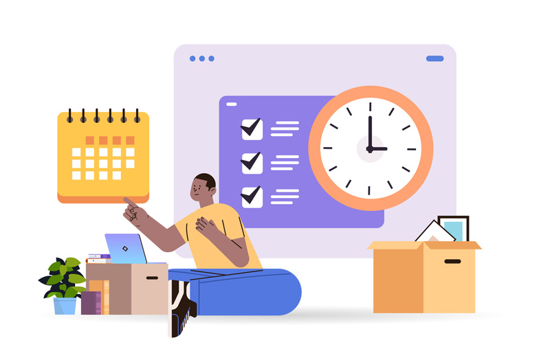 College student scheduling job project time management concept planning organization working time horizontal vector illustration