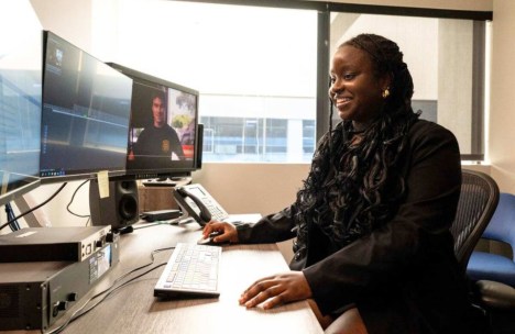 2023 Television Academy Foundation Internship participant Nike Anifowoshe working at “Extra” in Burbank, California.