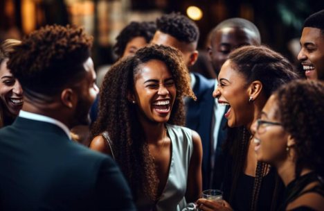 An AI art illustration of HBCU students networking in college at a professional industry event.