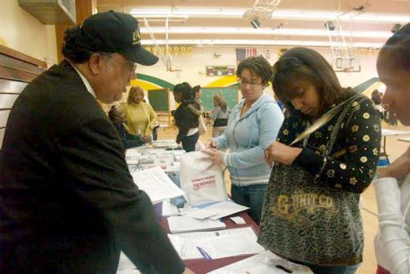 High school students speak to U-CAN's founder Alan Rowe at the 15th Annual U-CAN HBCU College Recruitment Fair.